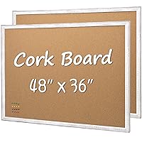 Board2by 2-Pack Cork Board Bulletin Board 36 x 48, White Wood Framed 4x3 Corkboard, Office Board for Wall Decorative, Large Wall Mounted Notice Pin Board with 32 Push Pins for School, Home & Office