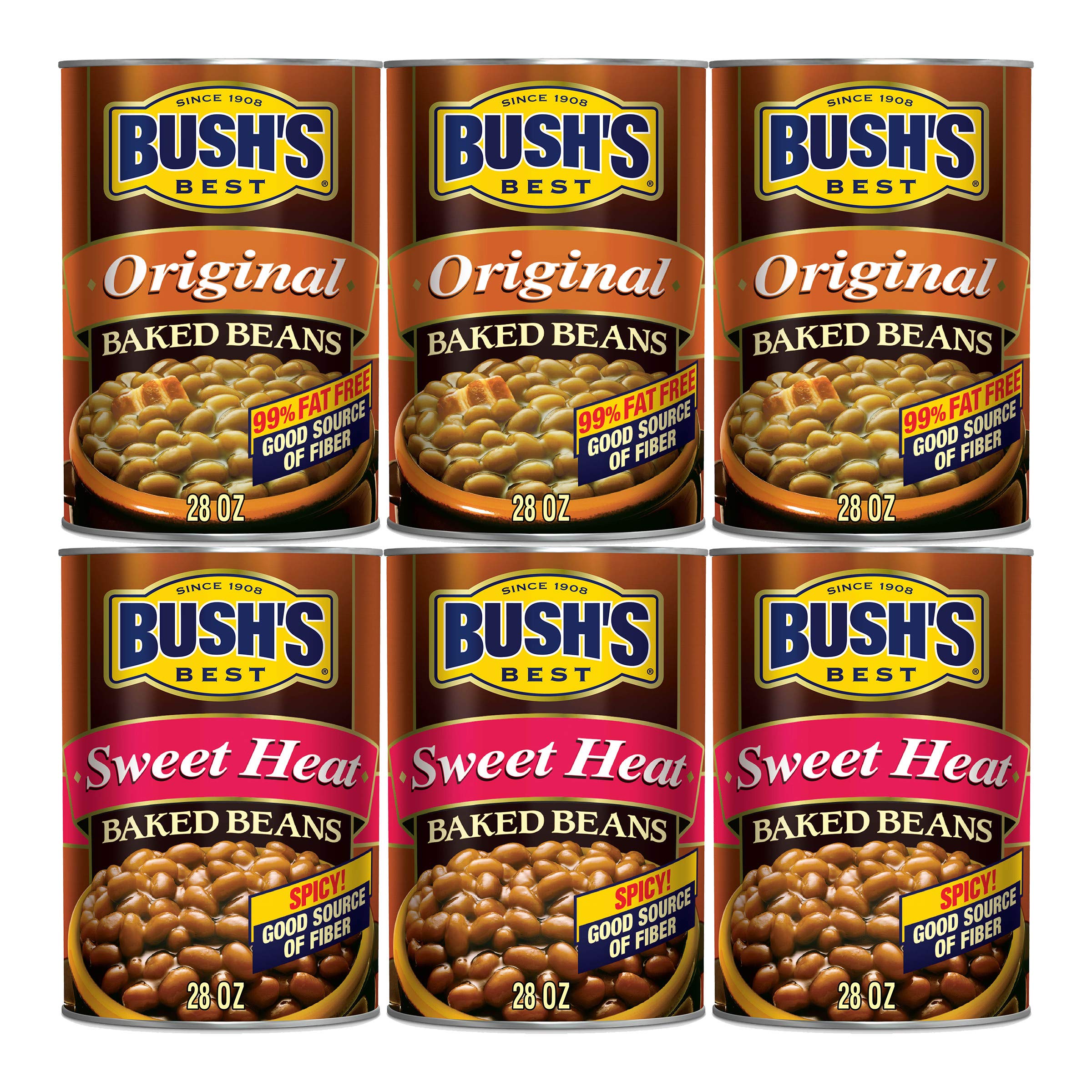 Bush's Best Baked Beans Variety Pack, 3 Original, 3 Sweet Heat, 28 Ounce (Pack-6)