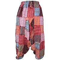Gheri Men's Multicolored Patchwork Elastic Waist Harem Genie Pants Trousers