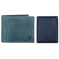 WildHorn Leather Men's Wallet (WH1173), Blue Hunter Wallet + Blue Safiano Card Case, Classic
