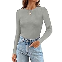 ZESICA Women's Long Sleeve Crewneck Tops 2024 Spring Fall Clothes Ribbed Knit Sweater Slim Fitted Casual Basic Tee Shirts