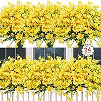 Ouddy Decor 24 Bundles Artificial Flowers for Outdoors Decoration UV Resistant Fake Flowers Plants Greenery Stems Faux Plastic Shrubs for Garden Patio Porch Window Box Indoor Outdoor Decor, Yellow