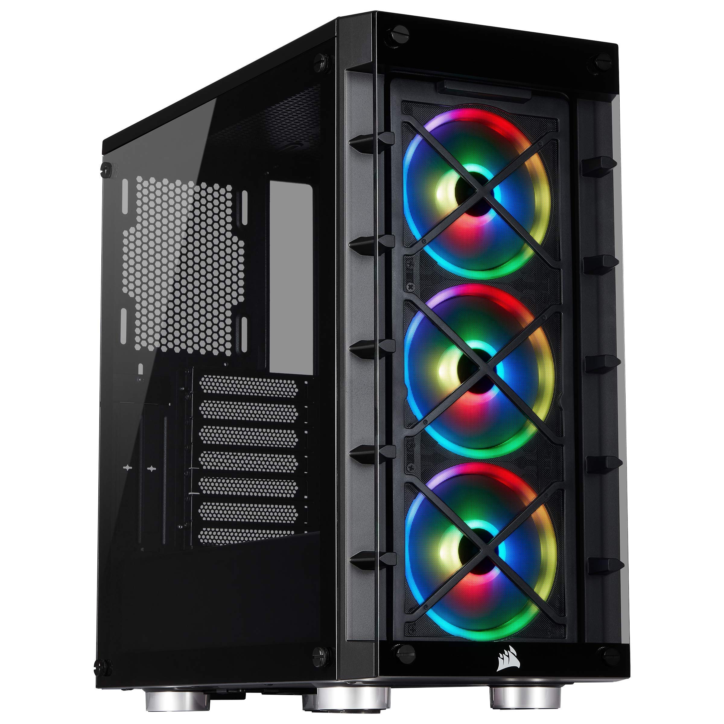 Corsair iCUE 465X RGB Mid-Tower ATX Smartes Gehäuse (Seiten und Frontscheibe aus gehärtetem Glas, 3 integrierte LL120 RGB Lüfter, vielseitige Kühloptionen) schwarz