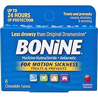 Bonine Motion Sickness Protection, Chewable Tablets, Raspberry 8 ea (Pack of 5)