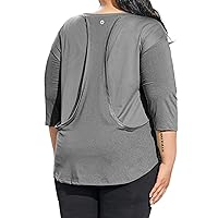 Women's Plus Size Mesh Workout Tops 3/4 Sleeve Sport Tee Racerback Athletic Yoga Gym Shirts