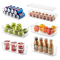 Set Of 6 Refrigerator Organizer Bins - Stackable Fridge Organizers for Freezer, Kitchen, Countertops, Cabinets - Clear Plastic Pantry Storage Racks
