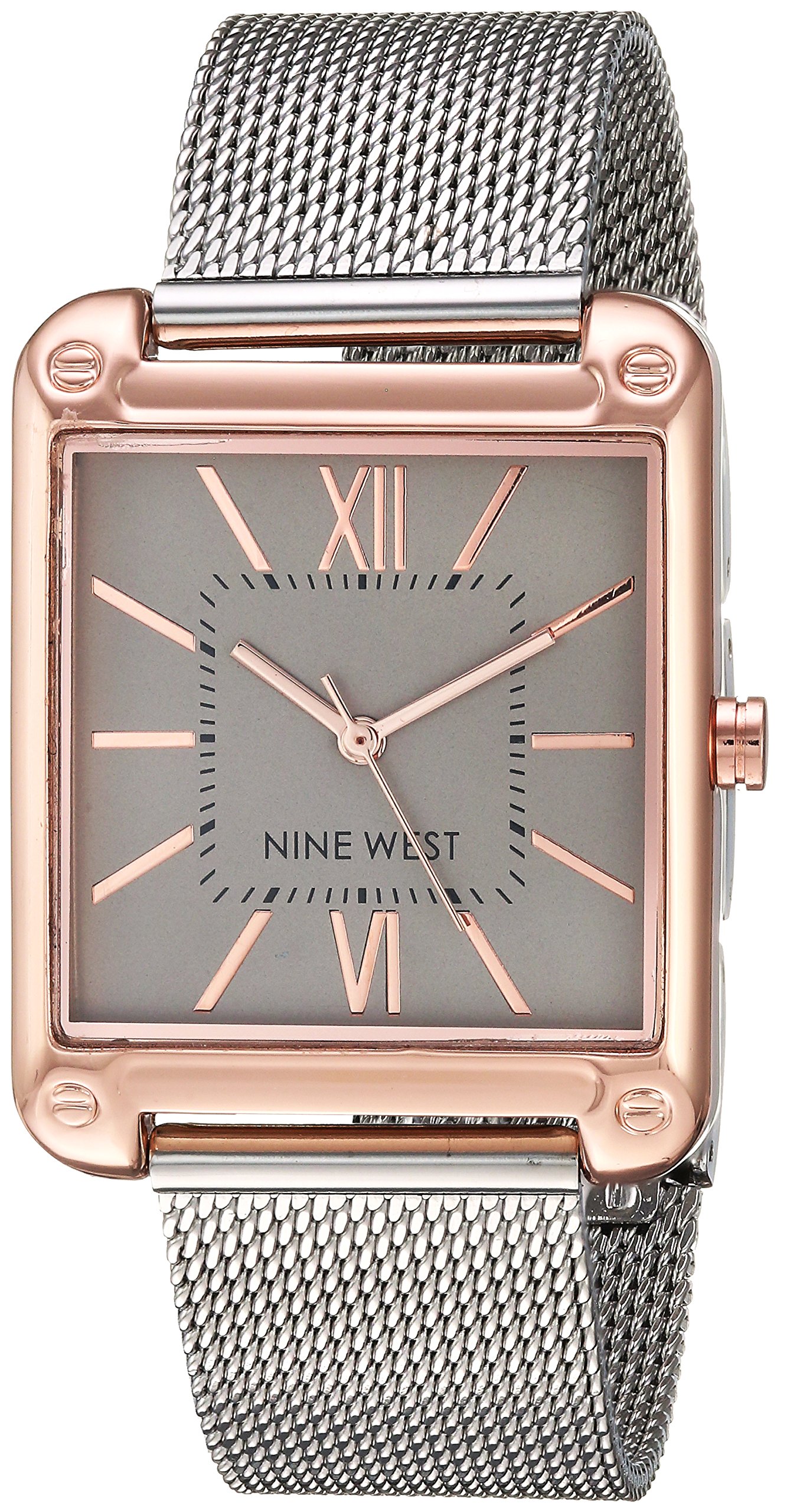 Nine West Women's Rose Gold-Tone and Silver-Tone Mesh Bracelet Watch