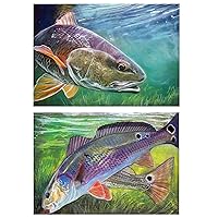 Set of Two Redfish Wall Art Prints Hand Signed Red Drum Fishing Artworks by Jack Tarpon 8x10 11x14 12x16 Fishing Gift for Him or Her Saltwater Nature Fisherman Decor (8x10)