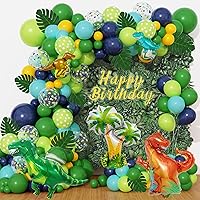 Amandir 157Pcs Dinosaur Balloons Garland Arch Kit, Yellow Green Dino Foil Balloons Dinosaur Birthday Party Supplies for Boys Kids Jungle Safari Baby Shower Dino Birthday Party Decorations