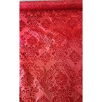 AD Fabric, Damask Taffeta Velvet Flocked Red/Red 58