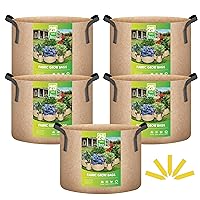 iPower 5 Pack 25 Gallon Tan Grow Bags, Garden Planting Nonwoven Fabric Pots with Reinforced Handle, Heavy Duty and Aeration Planter Pot for Tomato, Fruits, Vegetables and Flowers