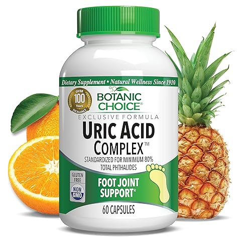Botanic Choice Uric Acid Complex Foot Joint Support Supplement – Help Sooth Discomfort with Celery Seed and Bromelain - 60 Capsules