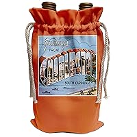 3dRose Greetings from Charleston South Carolina Ocean Scene-Wine Bag, 13.5 by 8.5-inch , Beige
