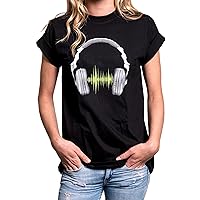 Cool Oversized Top for Teenage Girls - Headphones - Music T-Shirt Black Plus Size