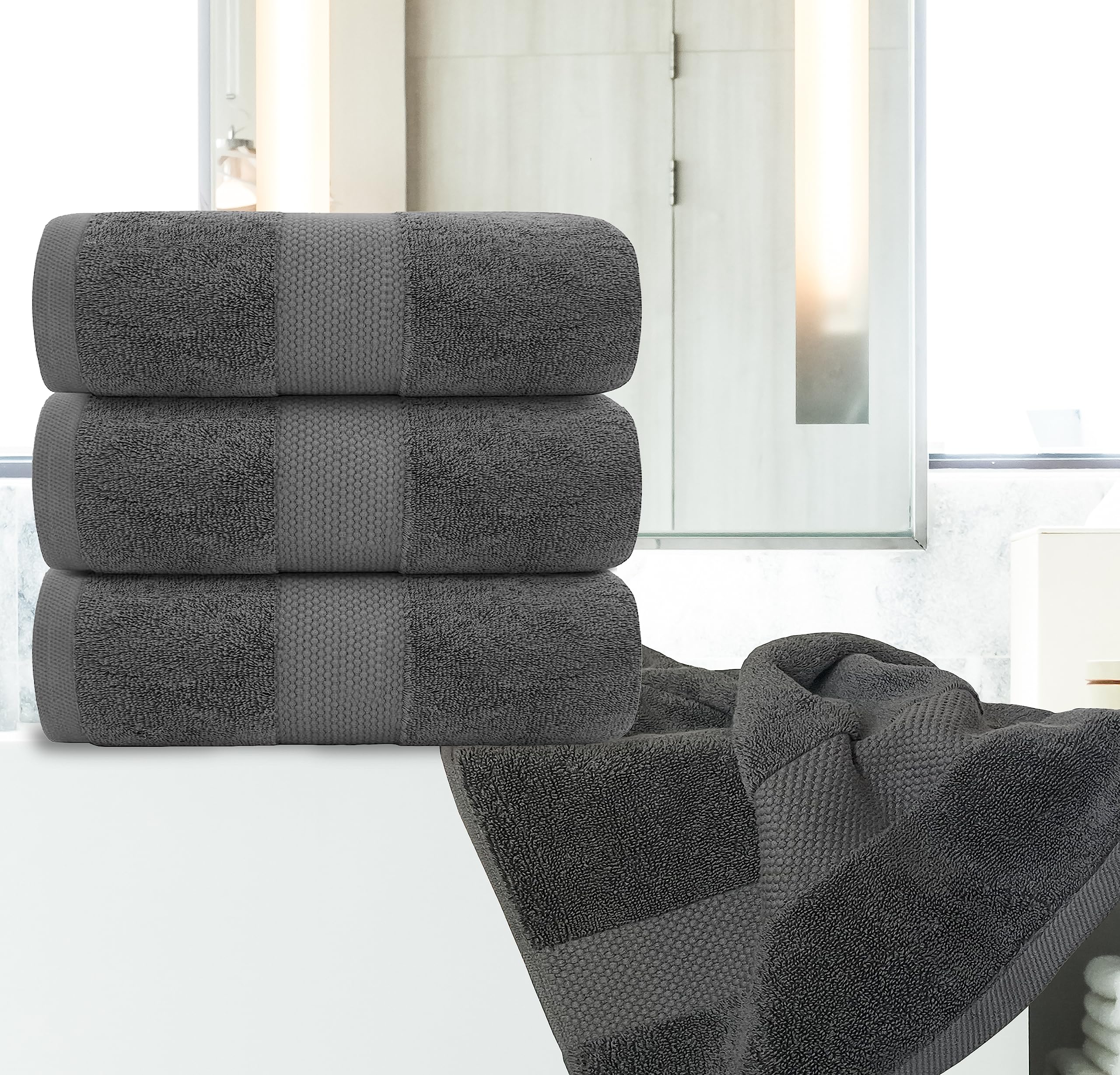 White Classic Luxury White Bath Towels Large | Set of 4 Luxury Washcloths | Set of 12 Bundle (Gray)
