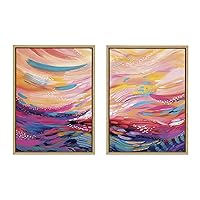 Sylvie Brush Strokes 90 Framed Canvas Wall Art by Jessi Raulet of Ettavee, Set of 2, 18x24 Natural, Decorative Multicolored Abstract Print for Wall
