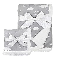 American Baby Company Heavenly Soft Chenille Sherpa Blanket Set, 3D Gray Cloud, for Boys & Girls