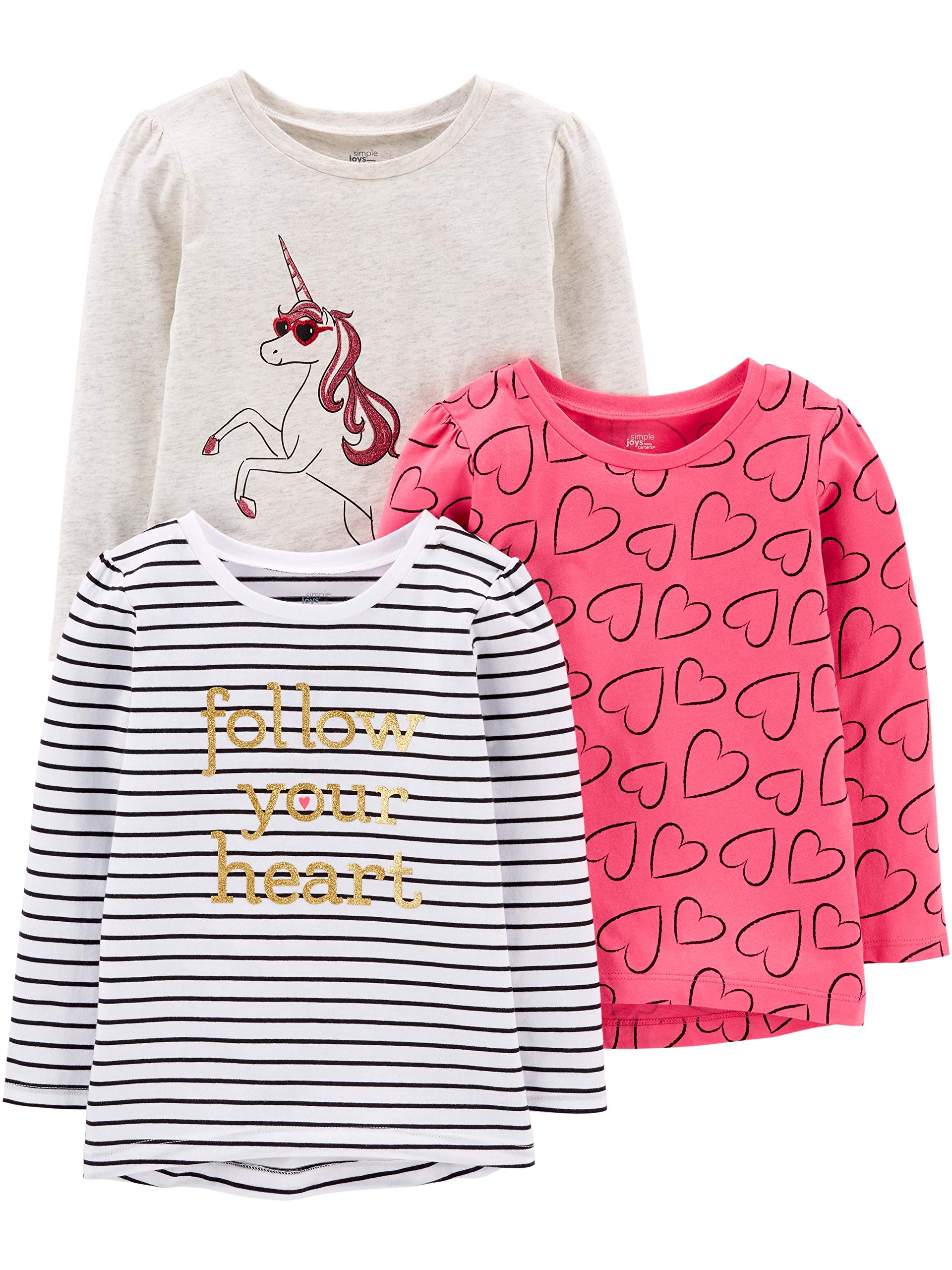 Simple Joys by Carter's Toddler Girls' Graphic Long-Sleeve Tees, Pack of 3