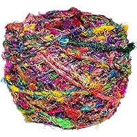 Recycled Sari Silk Yarn - Bulky Yarn - Multicolor Ball (85 Yards, 100 Grams) | Great for Knitting, Crochet, Weaving (Pack of 2)