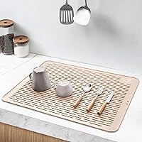 Extra Large, 23” x 18” Silicone Dish Drying Mat for Kitchen Counter, Heat Resistant, Non-Slip Design, Quick Dry, Easy Clean, Raised Edge Holds Water, BPA Free, Food Grade Silicone- Cream