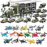 JOYIN 25 in 1 Green Military Big Truck with 16 Pcs Pull Back Airplane Toys, Army Men Tanks Set with Soldier Men, Aircraft Incl Helicopter Toys for Toddler Kids 3+ Years Old, Kids Toys