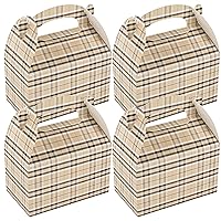 Restaurantware Bio Tek 6 x 3.5 x 3.5 Inch Gable Boxes For Party Favors 25 Durable Gift Treat Boxes - Plaid Pattern With Built-In Handle Paper Barn Boxes Disposable For Parties