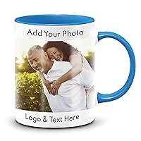 Personalized Photo Mugs – Ceramic Tea & Coffee Mug – Customizable Mug w/Your Own Text/Photo – Creative Personalized Cups for Women, Men, & Kids (15oz, Light Blue)