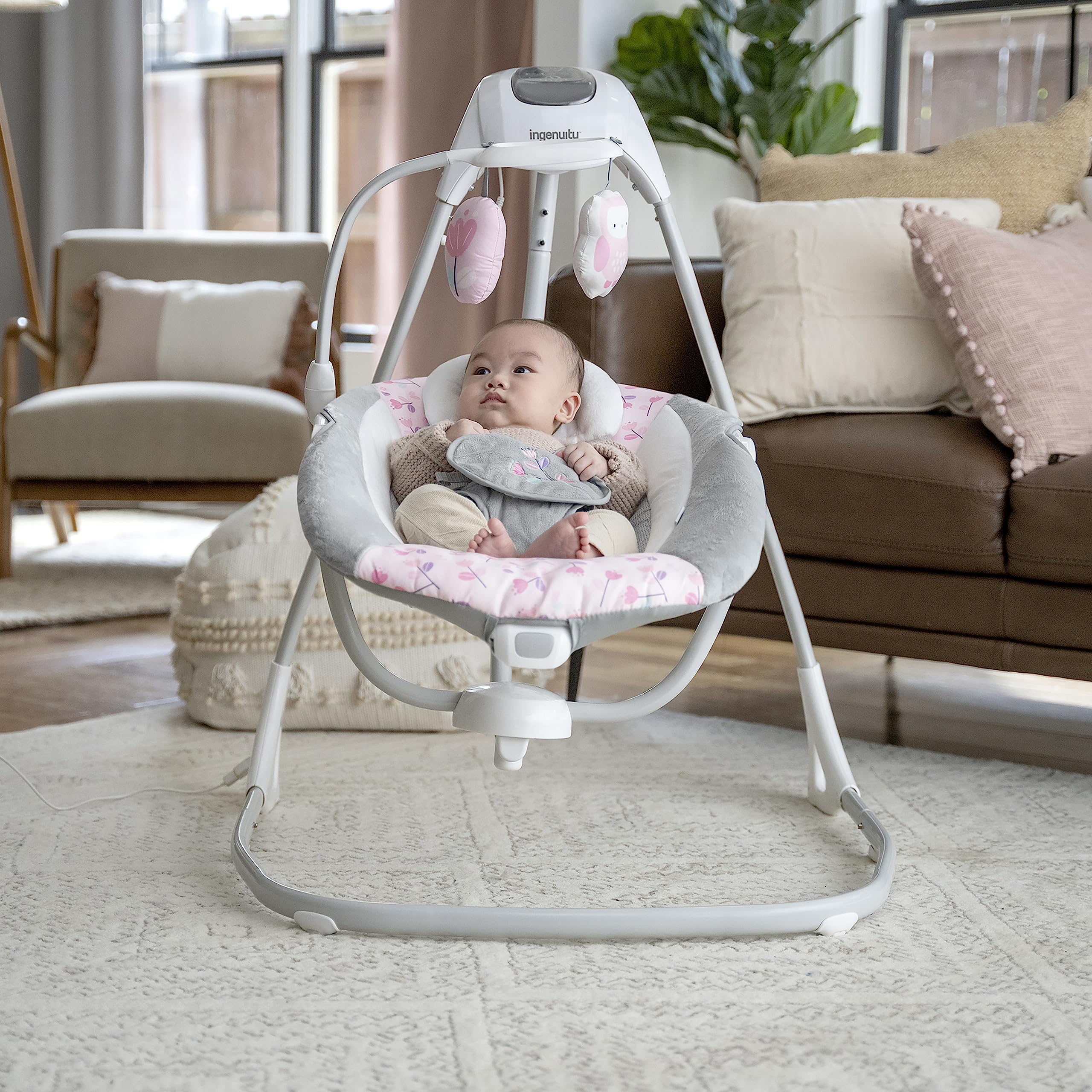 Ingenuity SimpleComfort Lightweight Compact 6-Speed Multi-Direction Baby  Swing, Vibrations & Nature Sounds, 0-9 Months 6-20 lbs (Pink Cassidy) :  : Baby