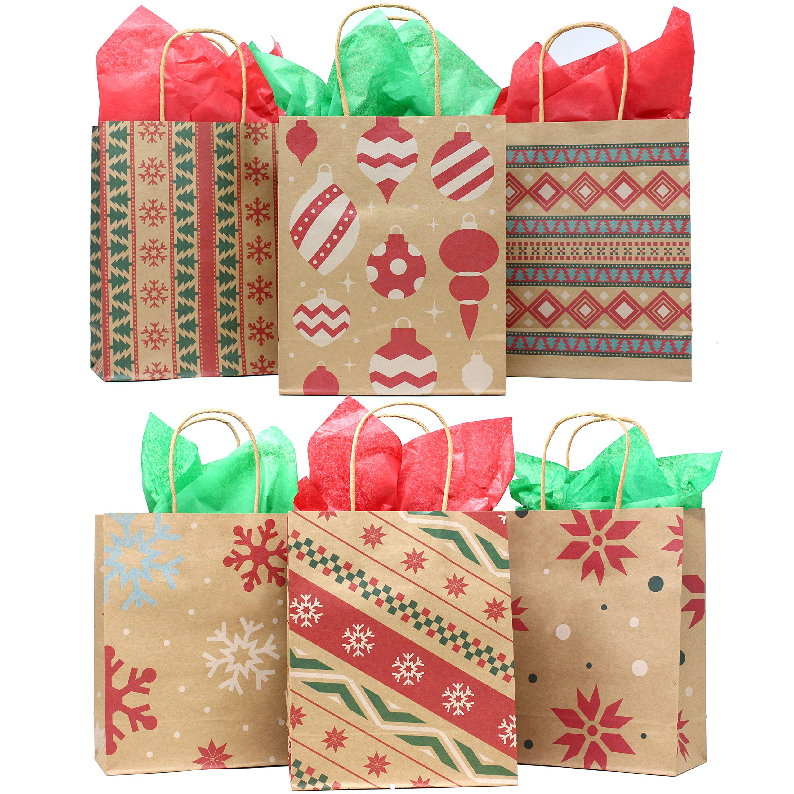 JOYIN 24 Christmas Kraft Gift Bags for Holiday Paper Gift Bags, Christmas Goody Bags, Xmas Gift Bags, Classrooms and Party Favors (9 x 7.3 x 3.3