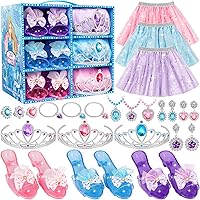 Princess Dress Up Toys & Jewelry Boutique, Set incl Color Skirts, Shoes, Crowns, Accessories, Girls Role Play Gift for 3 4 5 6 Year old Girl Toddler ​B-day Party Favors