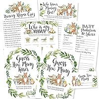 50 Woodland Who Knows Mommy Best, Baby Prediction and Advice Cards etc, 25 Guess How Many Cards - 6 Double Sided Cards Baby Shower Games Funny, How Many Kisses Game Baby Shower Decorations