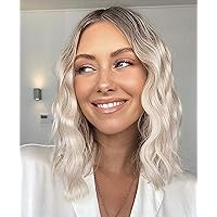 Platinum Blonde Hair Short Curly Lace Front Wigs for Women, Ombre Brown Light Blonde Synthetic Wigs Wob Wigs 12 inch VEDAR-031-12