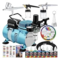 Master Airbrush Cool Runner II Dual Fan Airbrush System with Acrylic Paints, 3 Airbrushes, Guide - For Artists