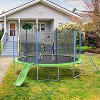 Trampoline 12FT 14FT 15FT 16FT Foot Trampoline, Adult Trampoline Outdoor, Backyard Trampolines, Large Trampoline for Kids and Adults, Basketball Hoop for Trampoline Outdoor - ASTM Approved