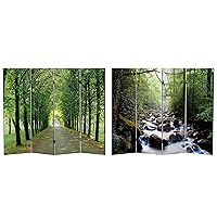 Red Lantern Double Sided Path of Life Canvas Folding Screen, 4 Foot - 4 Panel