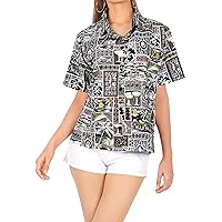 LA LEELA Hawaiian Shirts Womens Beach Short Sleeve Blouse Shirt Button Down Vacation Dress Summer Colorful Blouses for Women