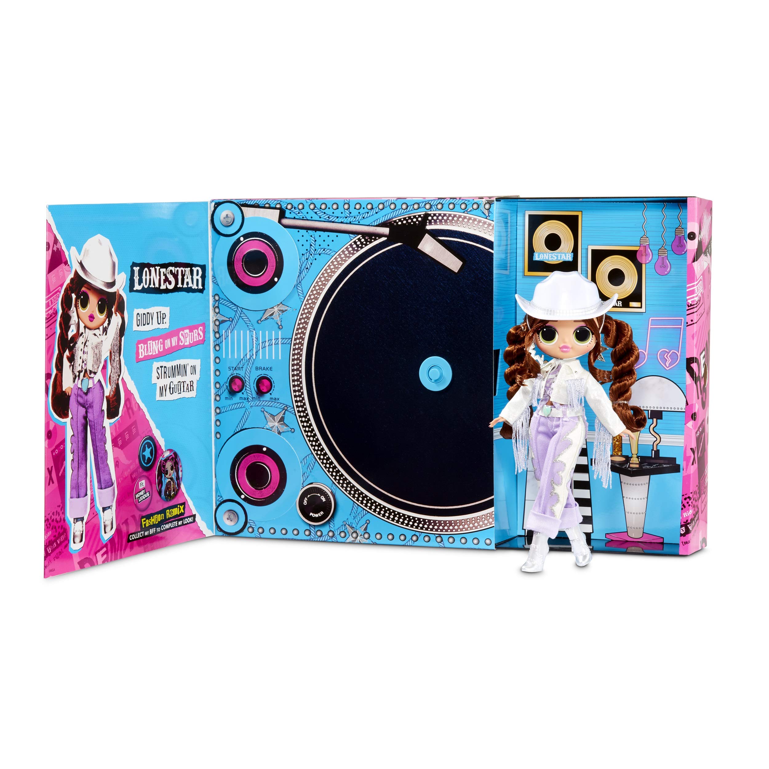 LOL Surprise OMG Remix Lonestar Fashion Doll, Plays Music with Extra Outfit, 25 Surprises Including Shoes, Hair Brush, Doll Stand, Magazine, and Record Player Package - for Girls Ages 4+