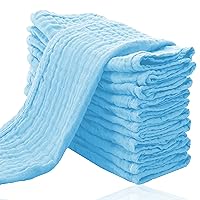 12 Pack Muslin Burp Cloths for Baby - Ultra-Soft 100% Cotton Baby Washcloths - Large 20'' by 10'' Super Absorbent Milk Spit Up Rags - Burpy Cloths for Unisex, Boy, Girl - Aquamarine
