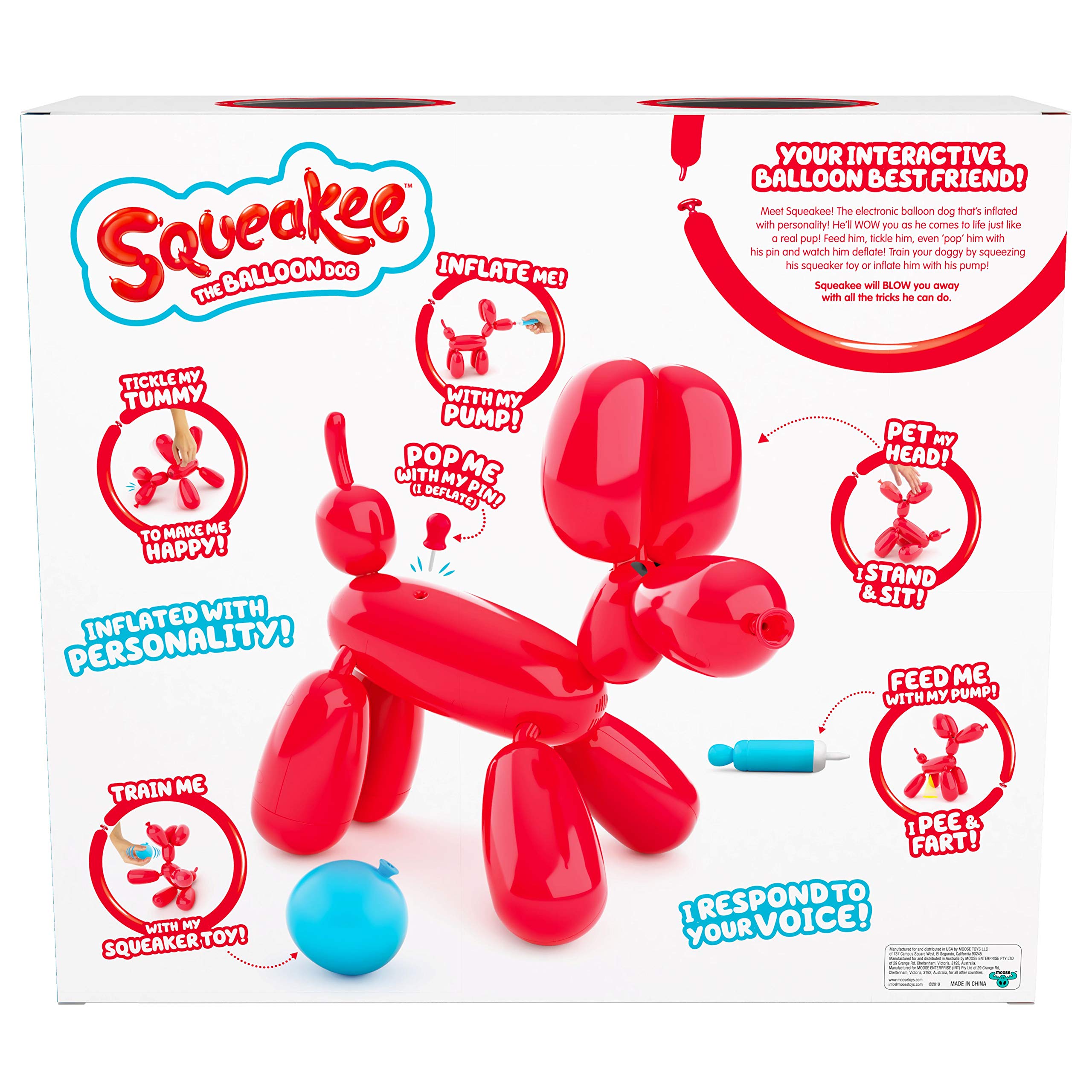 Squeakee The Balloon Dog - Feed Him, Teach Him Tricks, Pop Him, and Watch Him Deflate!, Red