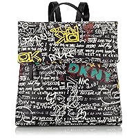 DKNY Women's Multipurpose Fashion Backpack, Black Iconic Graffiti Tilly, One Size