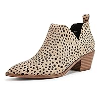 LAICIGO Womens Chunky Stacked Low Heel Ankle Boots V Cut Pointed Toe Animal Print Chelsea Booties
