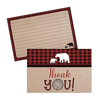 Your Main Event Prints Lumberjack Baby Shower Thank You Cards, Boy Baby, Mama Bear Baby Shower Favor, Woodland Baby Shower, 20 Thank You Cards and Envelopes