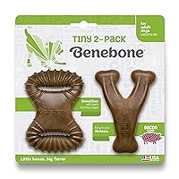 Benebone Tiny 2-Pack Dog Chew Toys, Made in USA, Real Bacon Flavor, Small