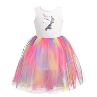 Dressy Daisy Flip Sequin Unicorn Summer Dress Birthday Outfit for Toddler Little Girls with Fancy Rainbow Tulle Skirt