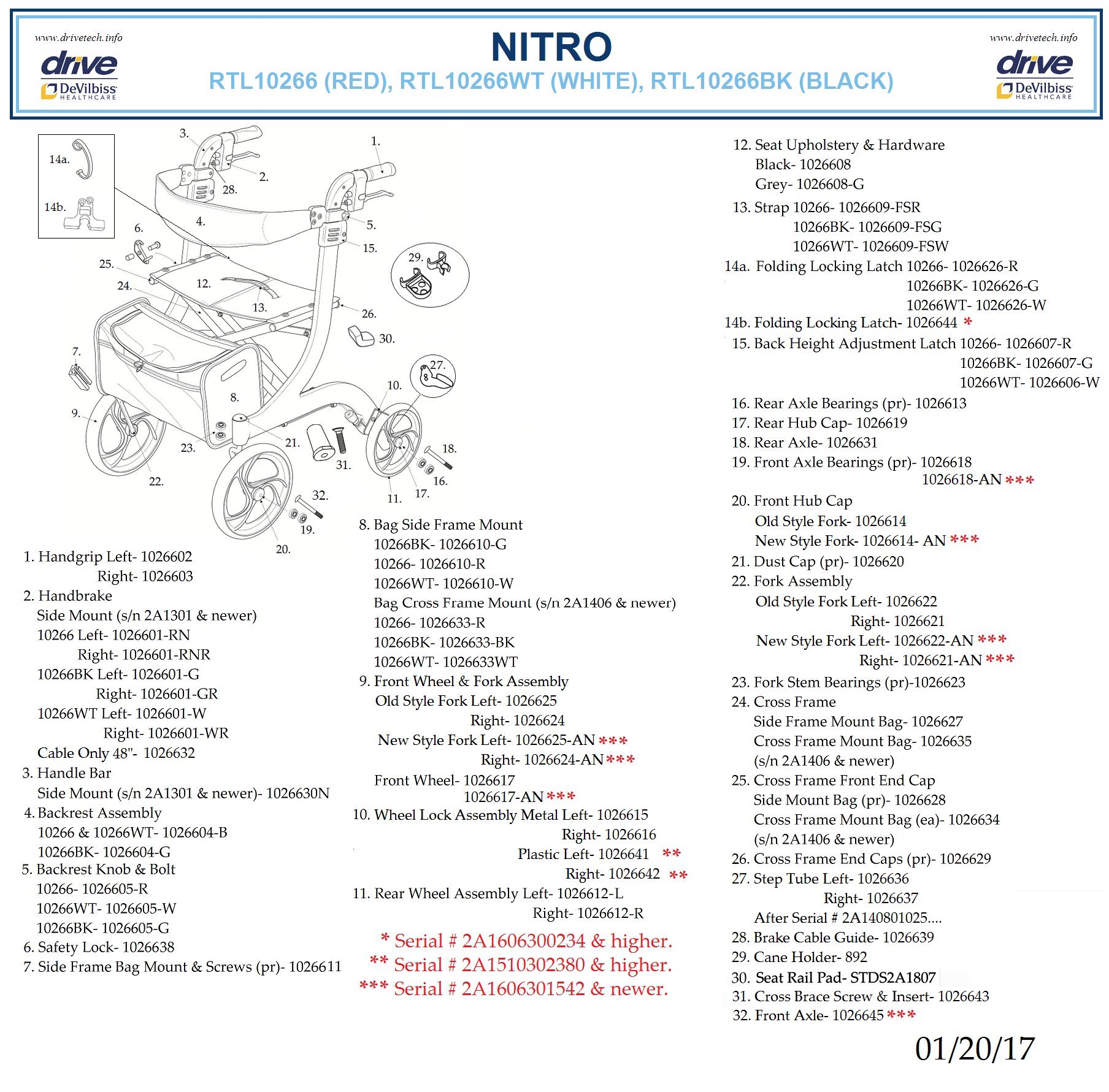 Drive Medical RTL10266BK Nitro Foldable Rollator Walker with Seat, Standard Height, Black
