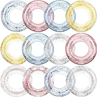 12 Pcs 7 Styles Inflatable Pool Floats Tube Transparent Swimming Ring 33.64 Inch with Colorful Glitters Pool Floats Kids Adults Inflatable Glitter Pool Ring for Pool Beach Summer Outdoor Party Supply