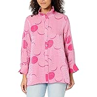 Women's 1 Turn-up Cuff Three Quarters Sleeve Button Front Wire Collar Shirt