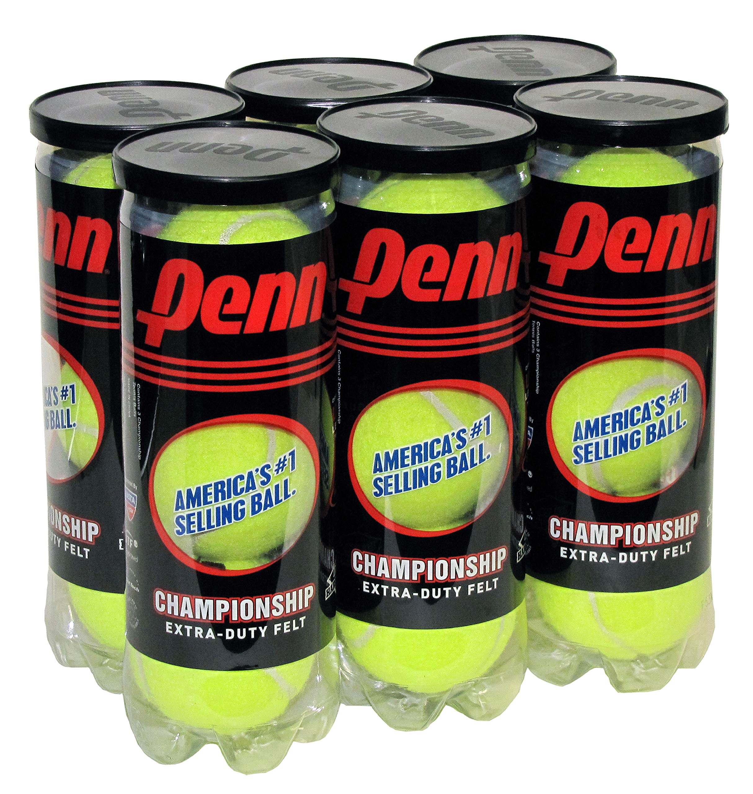Penn Championship Tennis Balls - Extra Duty Felt Pressurized Tennis Balls - 6 Cans, 18 Balls