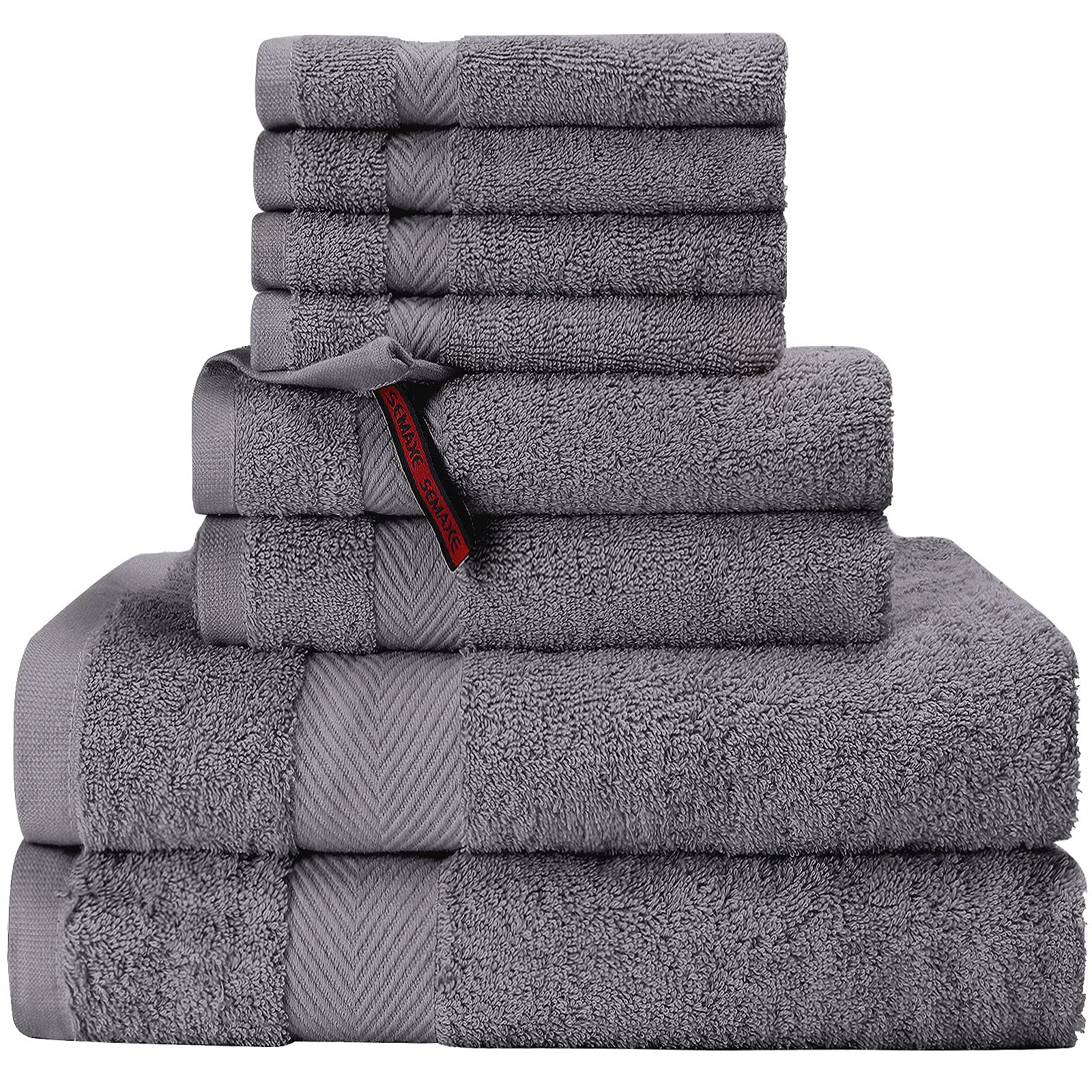 SEMAXE Grey Bath Towels Set , 2 Large Bath Towels , 2 Hand Towels , 4 Washcloths , 100% Cotton Towel for Bathroom , Soft Fluffy and Absorbent Bathr...