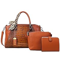 Womens Crocodile Pattern Vegan Leather Handbag Satchel Top Handle Shoulder Strap Ladies Tote Bag
